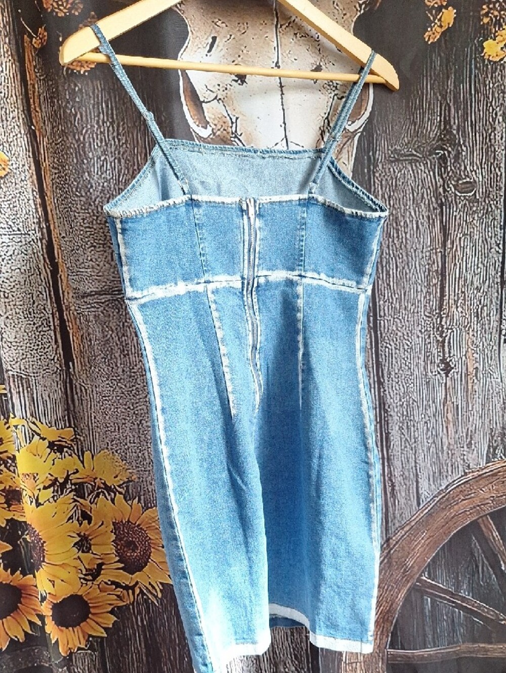 Hello Kitty Light Blue Denim Mini Slip Dress with Leopard Bow - Picture 2 of 6